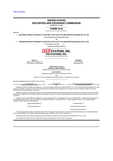 Miniature OSI Systems
 10-Q Rapport trimestriel 2023 