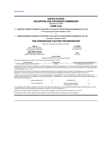 Thumbnail The Cheesecake Factory
 10-Q Quarterly Report FY2022 