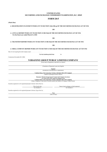 Thumbnail Vodafone 20-F Annual Report 2018