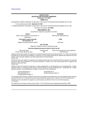 Miniature Ring Energy
 10-Q Rapport trimestriel 2022 
