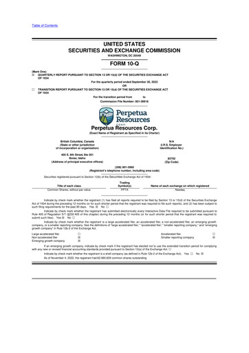Miniature Perpetua Resources 10-Q Rapport trimestriel  