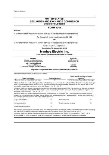 Miniature Ivanhoe Electric 10-Q Rapport trimestriel 2022 