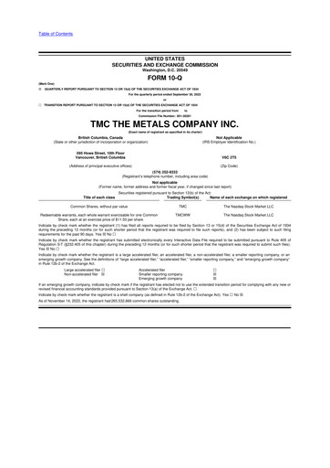 Vorschaubild The Metals Company 10-Q Quartalsbericht 2022 