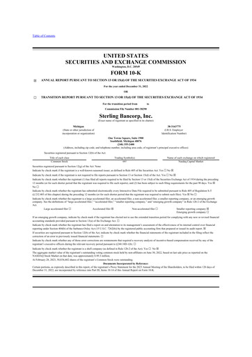 Thumbnail Sterling Bancorp 10-K Annual Report 2022