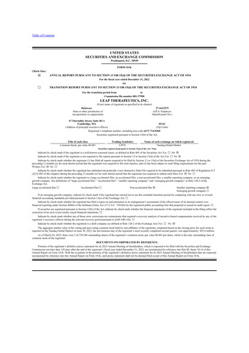 Thumbnail Leap Therapeutics
 10-K Annual Report 2022