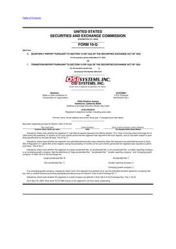 Miniature OSI Systems
 10-Q Rapport trimestriel 2023 