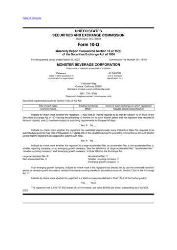 Thumbnail Monster Beverage 10-Q Quarterly Report FY2023 