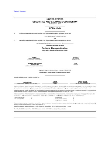 Miniature Carisma Therapeutics 10-Q Rapport trimestriel  