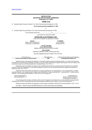 Thumbnail Interlink Electronics 10-Q Quarterly Report FY 