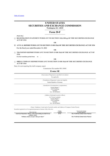 Thumbnail Evotec 20-F Annual Report 2022