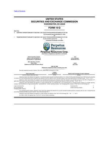 Miniature Perpetua Resources 10-Q Rapport trimestriel  