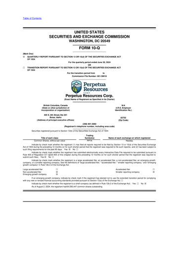 Miniature Perpetua Resources 10-Q Rapport trimestriel  