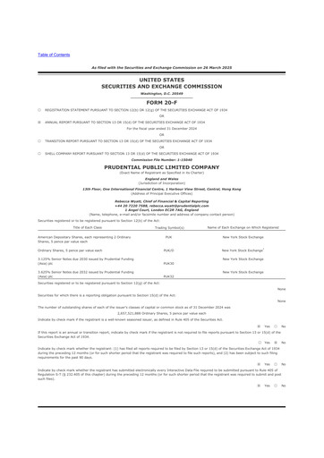 Thumbnail Prudential 20-F Annual Report 