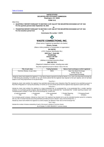 Thumbnail Waste Connections 10-Q Quarterly Report FY2025 