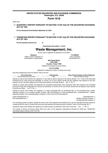 Thumbnail Waste Management 10-Q Quarterly Report FY2025 