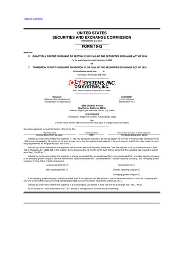 Miniature OSI Systems
 10-Q Rapport trimestriel 2026 