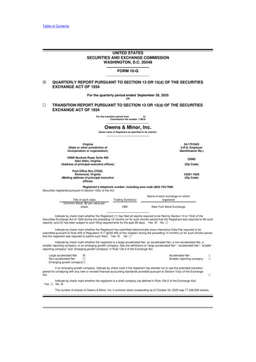 Thumbnail Owens & Minor

 10-Q Quarterly Report FY2025 
