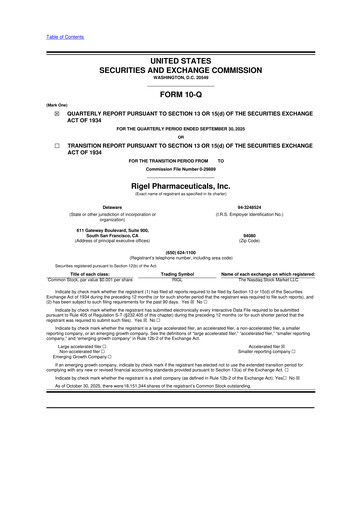 Thumbnail Rigel Pharmaceuticals 10-Q Quarterly Report FY2025 