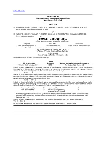 Thumbnail Pioneer Bancorp 10-Q Quarterly Report FY2025 