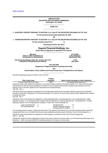 Thumbnail Esquire Financial Holdings 10-Q Quarterly Report FY2025 