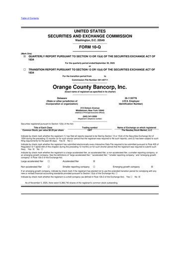 Thumbnail Orange County Bancorp 10-Q Quarterly Report FY2025 