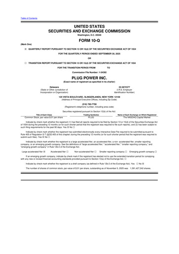 Thumbnail Plug Power 10-Q Quarterly Report FY 