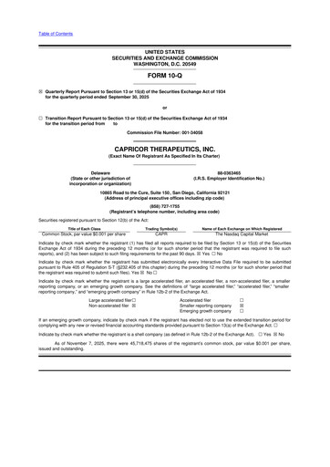 Thumbnail Capricor Therapeutics
 10-Q Quarterly Report FY 