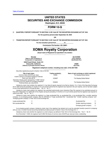 Thumbnail XOMA Royalty 10-Q Quarterly Report FY2025 