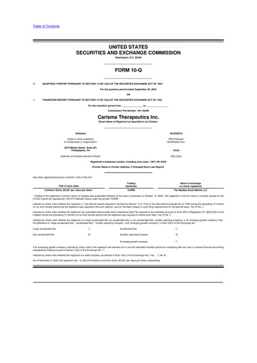 Miniature Carisma Therapeutics 10-Q Rapport trimestriel  