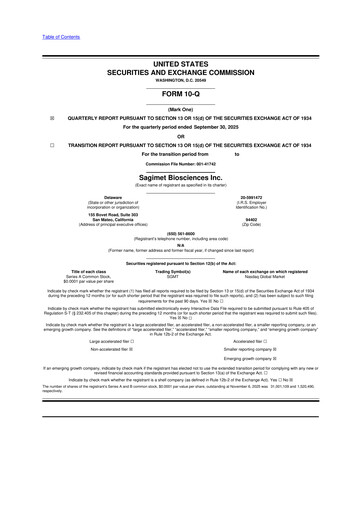 Thumbnail Sagimet Biosciences 10-Q Quarterly Report FY 