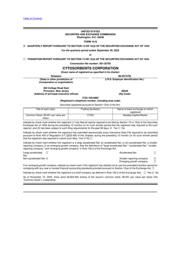 Miniature Cytosorbents 10-Q Rapport trimestriel  