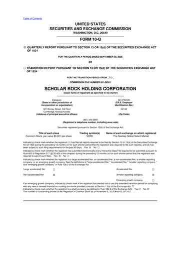 Thumbnail Scholar Rock Holding 10-Q Quarterly Report FY2025 
