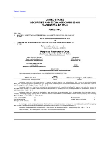 Miniature Perpetua Resources 10-Q Rapport trimestriel  
