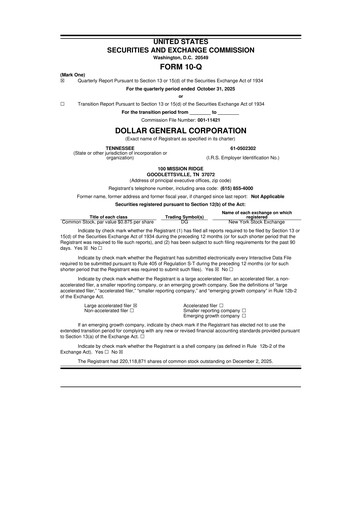 Thumbnail Dollar General 10-Q Quarterly Report FY2025 