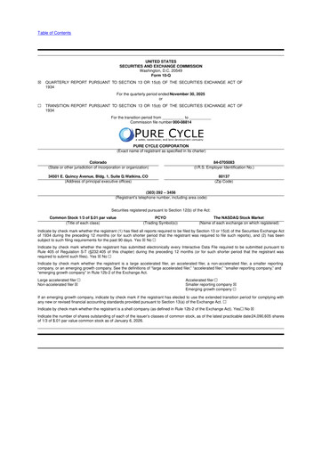Thumbnail Pure Cycle (water) 10-Q Quarterly Report FY2026 