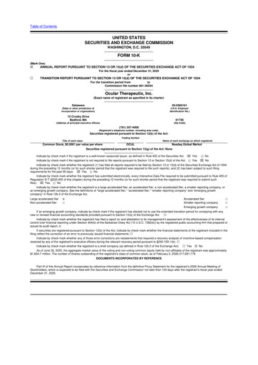 Thumbnail Ocular Therapeutix 10-K Annual Report 