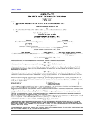 Thumbnail Select Water Solutions 10-K Annual Report 2025