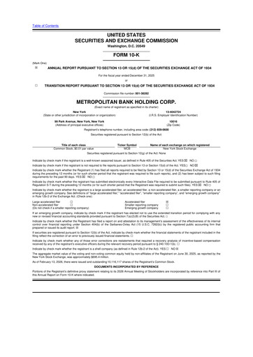 Thumbnail Metropolitan Bank Holding 10-K Annual Report 2025