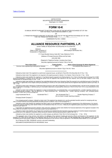 Miniature Alliance Resource Partners 10-K Rapport annuel 