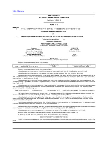 Miniature Ironwood Pharmaceuticals
 10-K Rapport annuel 2025