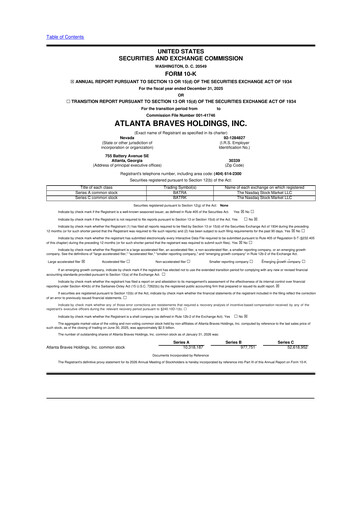 Miniature Atlanta Braves Holdings 10-K Rapport annuel 2025