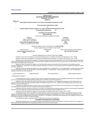 Miniature B&G Foods

 10-K Rapport annuel 2026