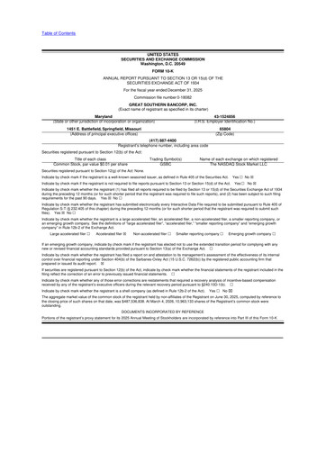 Miniature Great Southern Bancorp 10-K Rapport annuel 2025