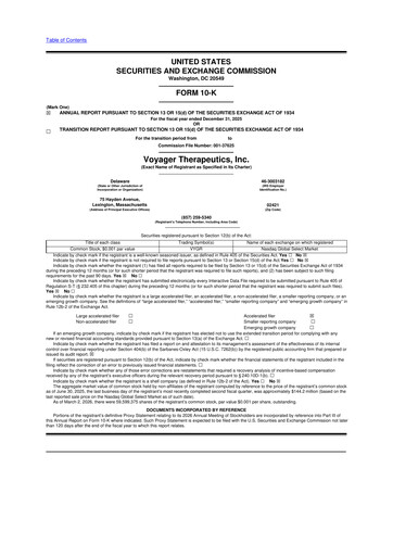 Miniature Voyager Therapeutics
 10-K Rapport annuel 