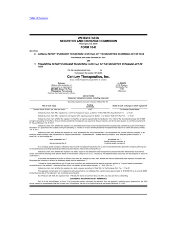 Miniature Century Therapeutics 10-K Rapport annuel 2025