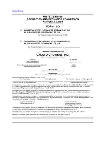 Thumbnail Calavo Growers
 10-Q Quarterly Report FY2026 