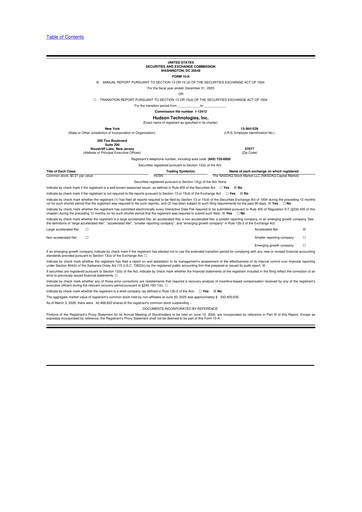 Thumbnail Hudson Technologies 10-K Annual Report 