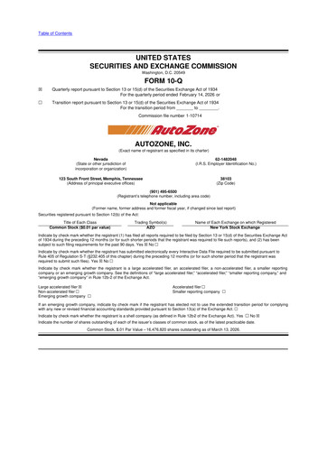 Thumbnail AutoZone 10-Q Quarterly Report FY2026 