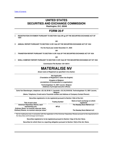 Thumbnail Materialise NV 20-F Annual Report 