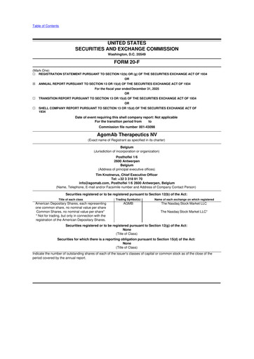 Miniature Agomab Therapeutics  20-F Rapport annuel 